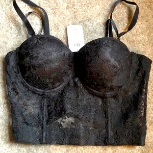 NEW! Black lace floral mesh bustier
